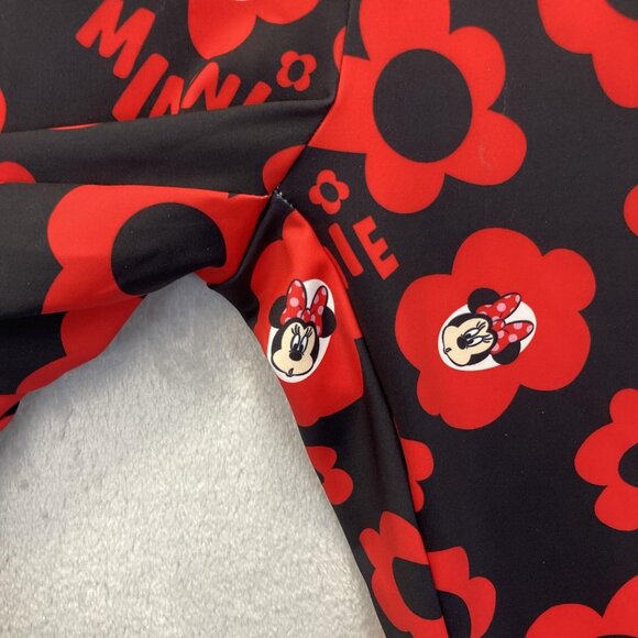 Disney Parks Minnie Mouse Leggings Womens Small S Black Red Floral Stretch Yoga - Picture 8 of 15